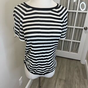 Free People Black and White Striped Short Sleeve Top